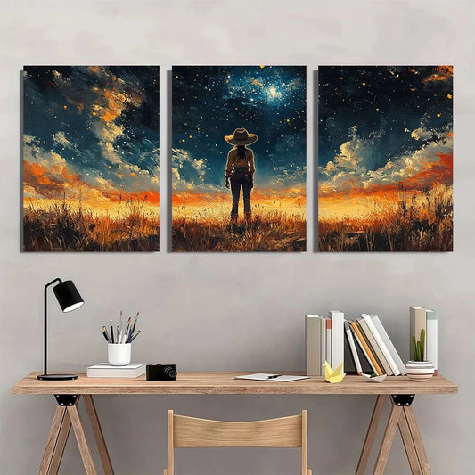 3pcs Vintage Western Cowboy Cowgirl Metal Print Ready to Hang Art