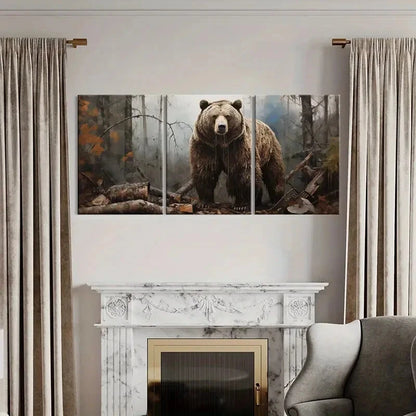 3pcs Artistic Bear Forest Scene Wildlife Decor Metal Print Ready to Hang Art