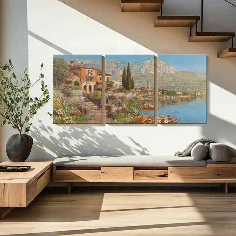 3pcs Lakeside Garden Landscape Vintage Wall Art Set Canvas Framed 40x60cm - High Quality Print 100% Australian Made Wall Canvas Ready to Hang