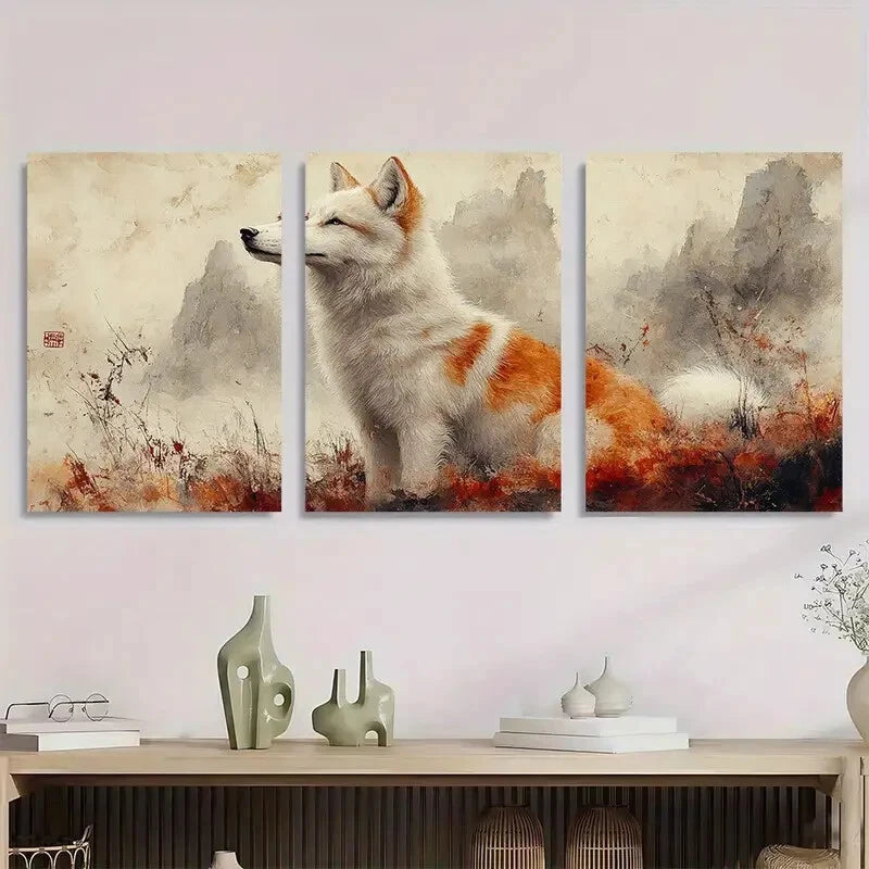 3pcs Dog in Mountain Autumn Hues Metal Print Ready to Hang Art