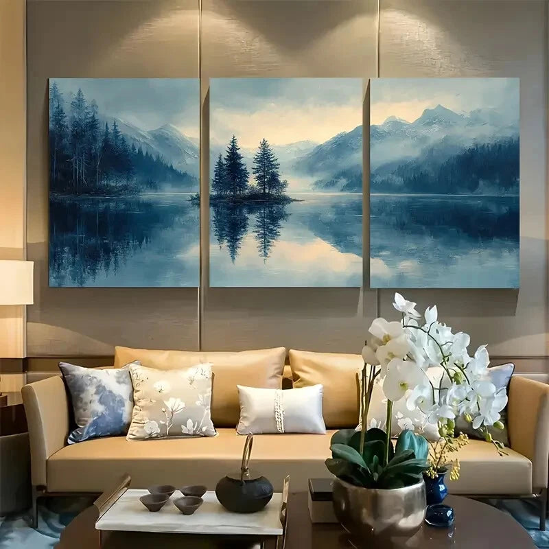 3pcs Tranquil Tree Reflection on Lake Metal Print Ready to Hang Art