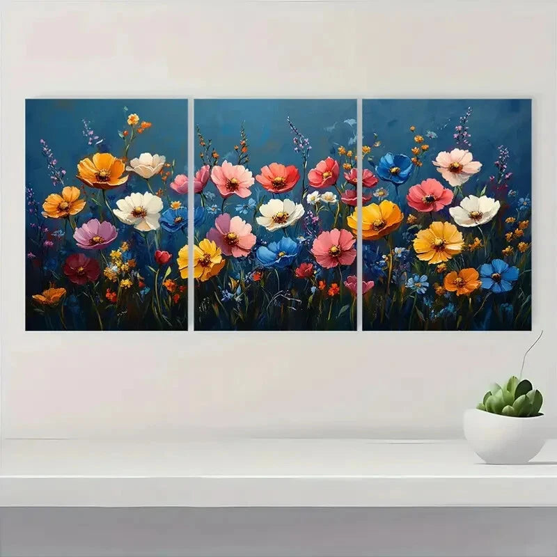 3pcs Vibrant Wildflower Spring Meadow Art Metal Print Ready to Hang Art