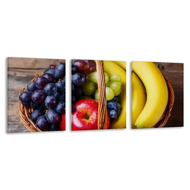 3pcs A Basket of Fresh Fruits Decor Wall Art Set Canvas Framed 40x60cm - High Quality Print 100% Australian Made Wall Canvas Ready to Hang