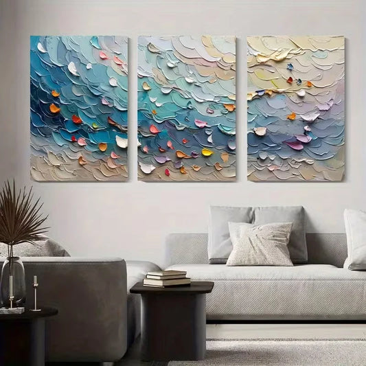 3pcs Abstract Wave Metal Print Ready to Hang Art