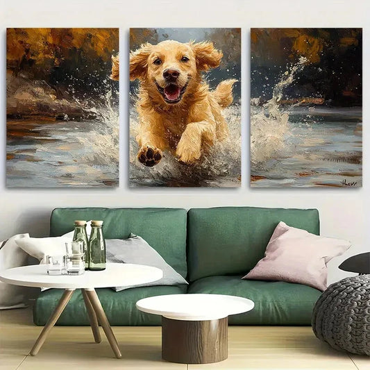 3pcs Golden Retriever Moonlit Splash Metal Print Ready to Hang Art