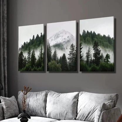 3pcs Snowy Mountain and Forest Wall Art Set Canvas Framed 40x60cm - High Quality Print 100% Australian Made Wall Canvas Ready to Hang