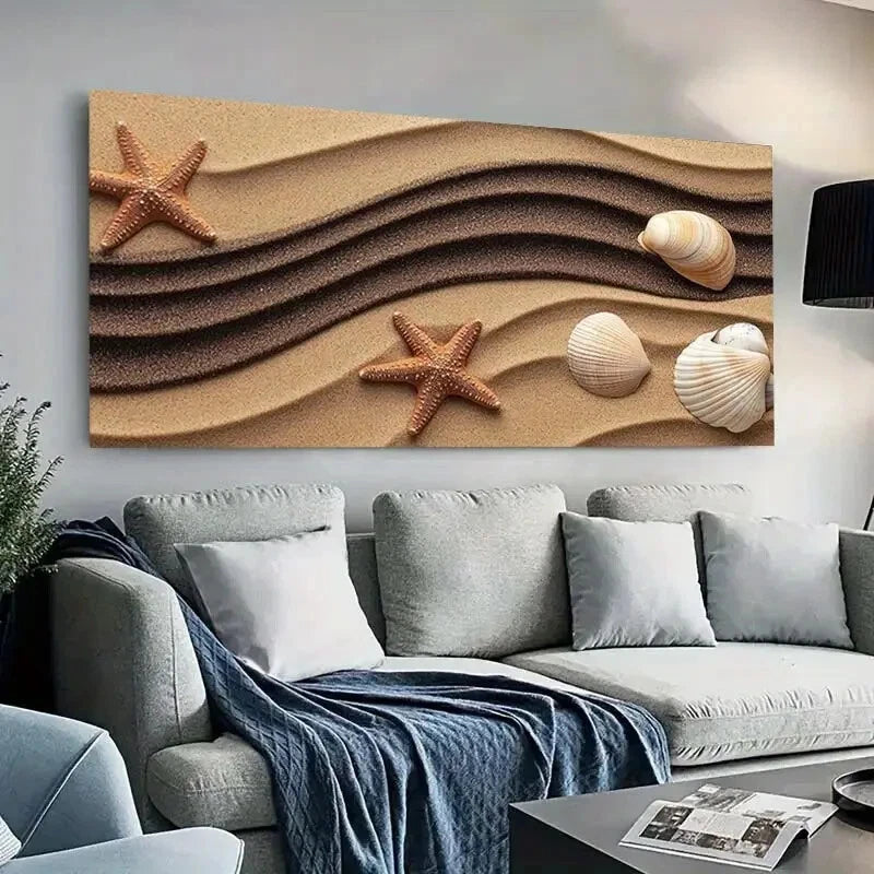 Sandy Coast Beach Starfish wall canvas office home room framed 120x60cm - Bella Home Decor