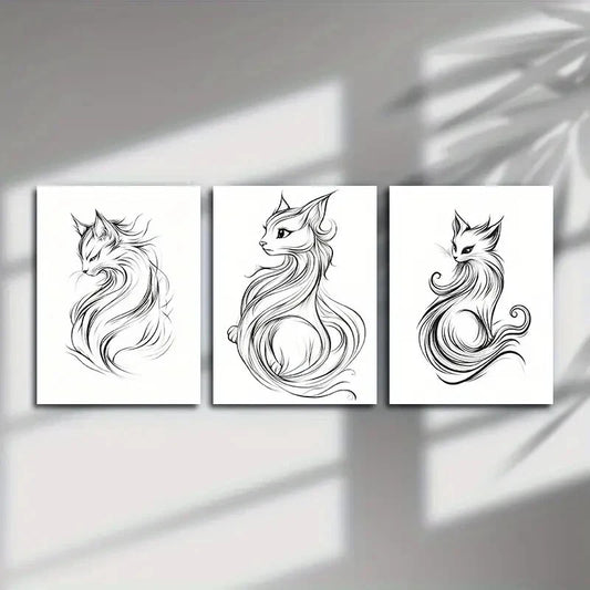 3pcs Line Cat Beautiful Modern Metal Print Ready to Hang Art