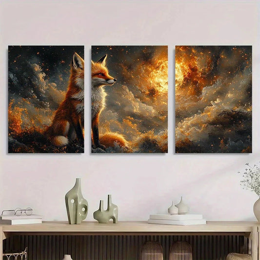 3pcs Elegant Tailed Fox Stunning Sun Metal Print Ready to Hang Art