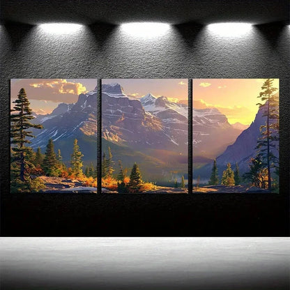 3pcs Verdant Plain Is Situated Between Mountains Metal Print Ready to Hang Art