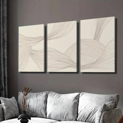 3pcs Light Luxury Neutral Color Lines  Art Set Canvas Unframed - High Quality Print 100% Australian Made Wall Canvas