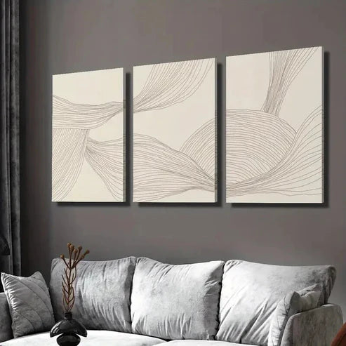 3pcs Light Luxury Neutral Color Lines  Art Set Canvas Unframed - High Quality Print 100% Australian Made Wall Canvas