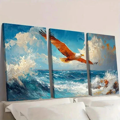 3pcs Eagle Soaring Over Ocean EU Wall Art Set Canvas Unframed - High Quality Print 100% Australian Made Wall Canvas