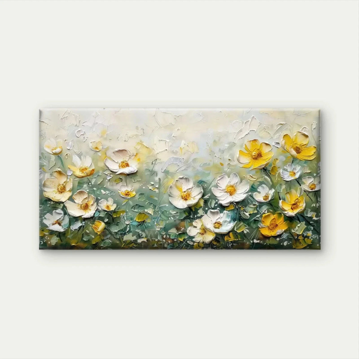 Yellow White Flower Field Wall Art Canvas Office Home Room Framed 120x60cm