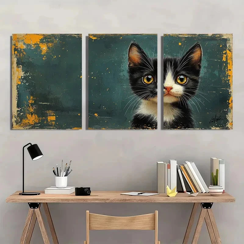 3pcs Black and White Spotted Kittens Metal Print Ready to Hang Art