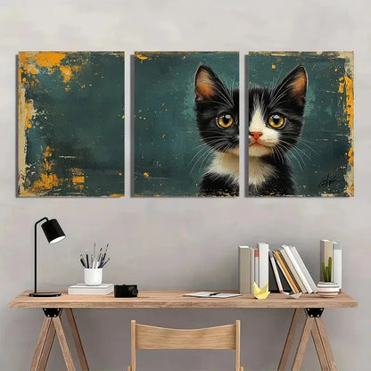 3pcs Black and White Spotted Kittens Metal Print Ready to Hang Art