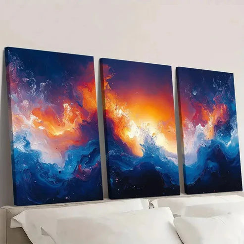 3pcs Vibrant Blue, Orange & Red Swirls DF Wall Art Set Canvas Unframed - High Quality Print 100% Australian Made Wall Canvas