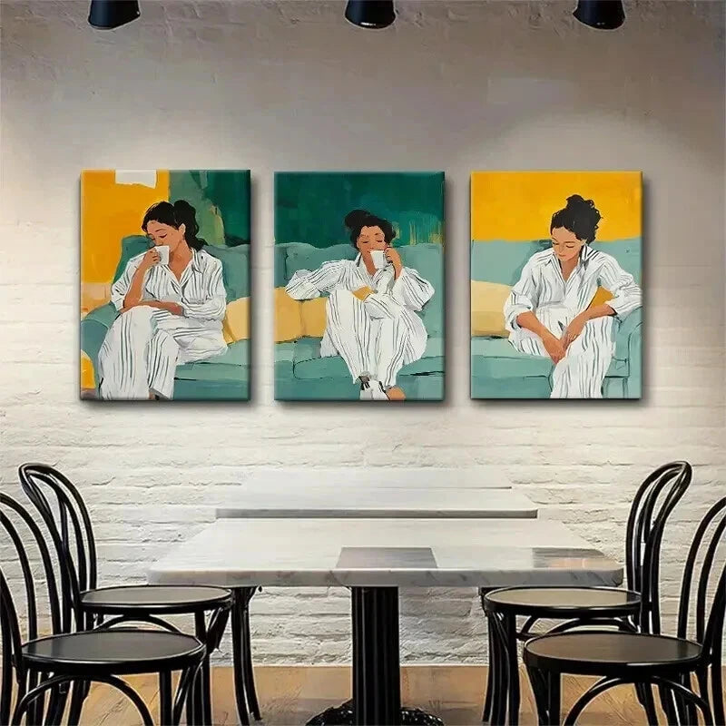 3pcs Modern Cozy Morning Relaxation Perfect Wall Art Set Canvas Framed 40x60cm - High Quality Print 100% Australian Made Wall Canvas Ready to Hang