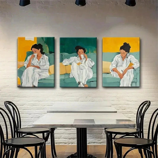 3pcs Modern Cozy Morning Relaxation Perfect Wall Art Set Canvas Framed 40x60cm - High Quality Print 100% Australian Made Wall Canvas Ready to Hang