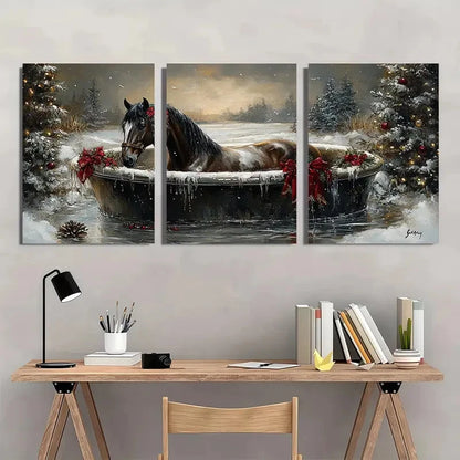 3pcs Dark Horse in Bathtub Scene Metal Print Ready to Hang Art