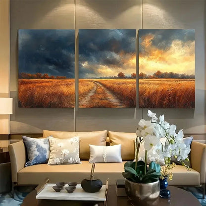 3pcs Dramatic Stormy Field Metal Print Ready to Hang Art