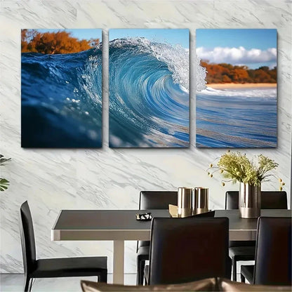 3pcs Wave Ocean Stunning Australian Seascape Wall Art Set Canvas Framed 40x60cm - High Quality Print 100% Australian Made Wall Canvas Ready to Hang