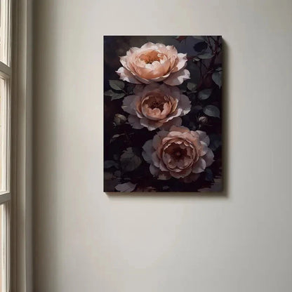 Floral painting of pink roses on a wall