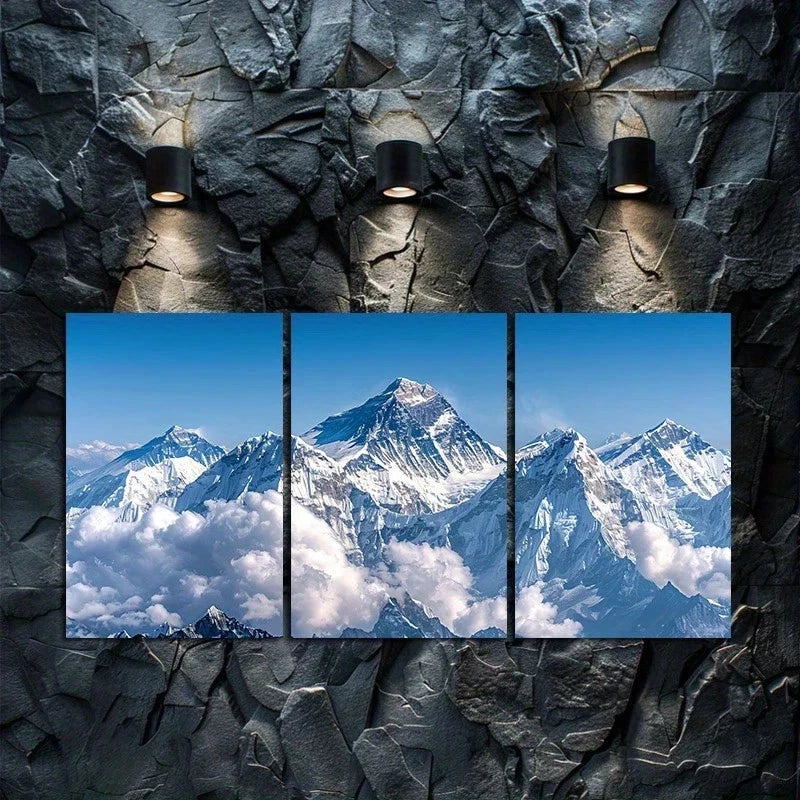 3pcs Aerial View of Mount Everest & Blue Sky Metal Print Ready to Hang Art
