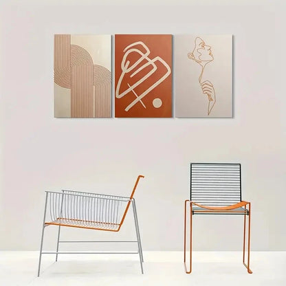 3pcs Minimalist Geometric Vibrant Orange Beige Metal Print Ready to Hang Art