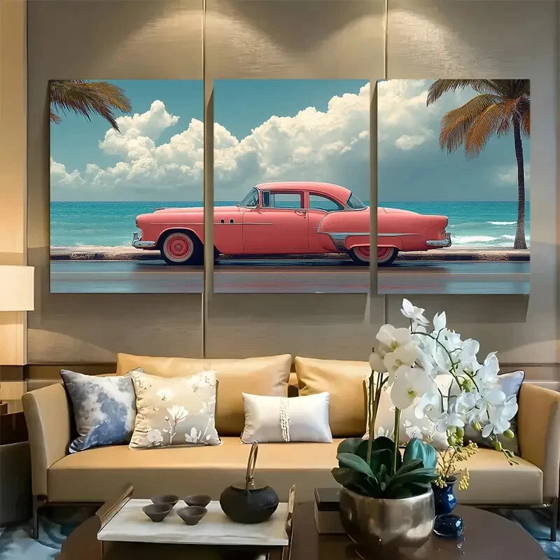 3pcs Vaporwave Aesthetic Cuba Retro 50's car Metal Print Ready to Hang Art