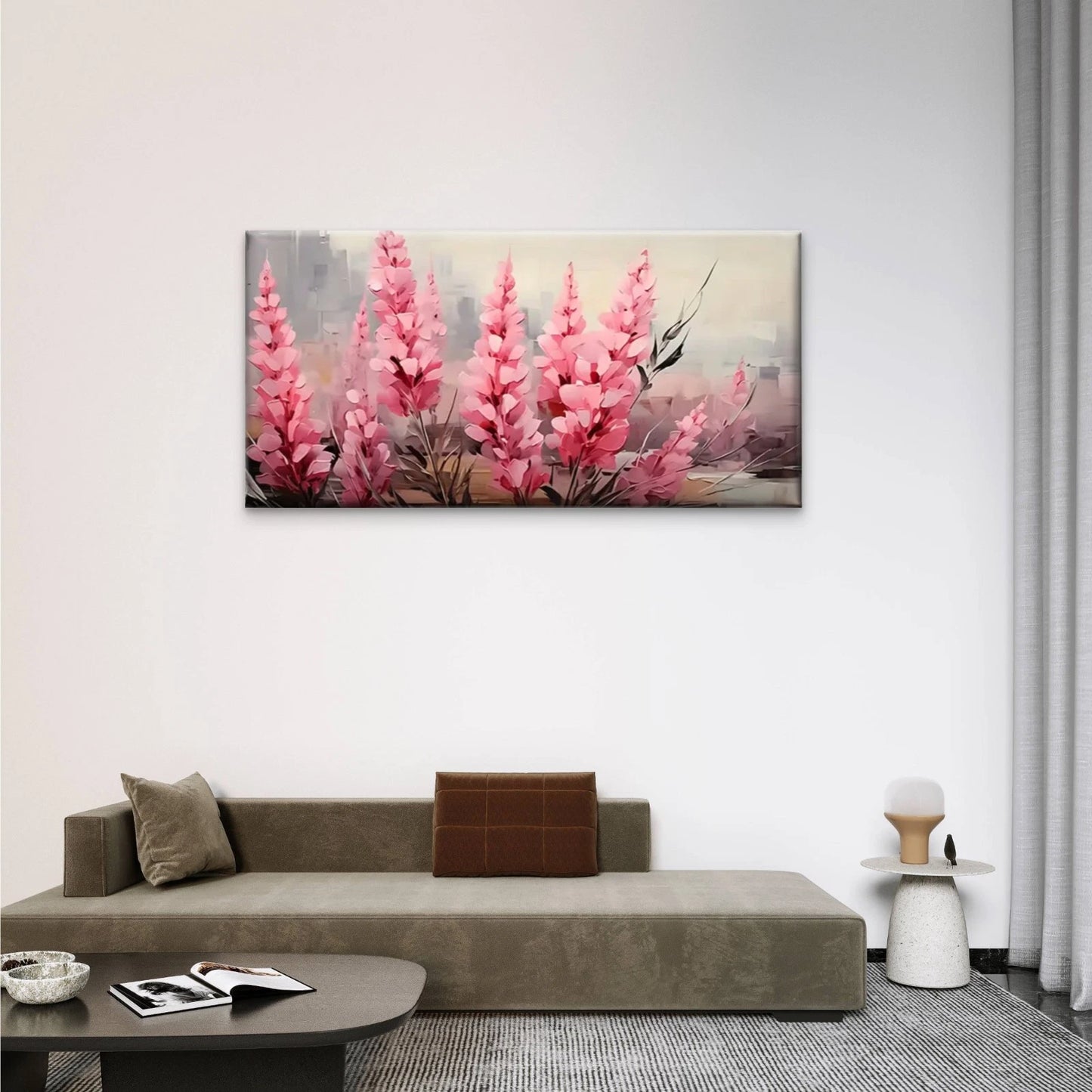 Pink Flowers Floral Vase Wall Art Canvas Office Home Room Framed 120x60cm