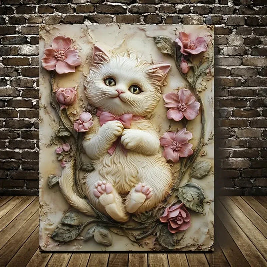 Beautiful Featuring a Birthday Kitty Painting 40x60cm Metal Print Ready to Hang