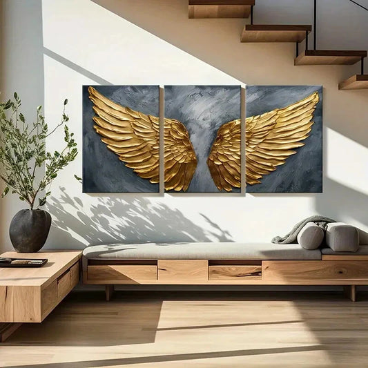 3pcs Golden Wings Art Luxury Poster Metal Print Ready to Hang Art