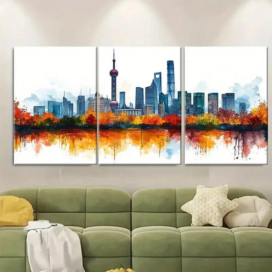 3pcs Colorful Skyline Landmarks Metal Print Ready to Hang Art