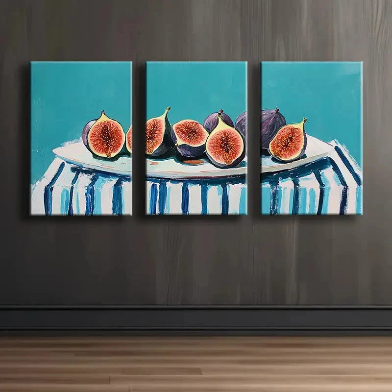 3pcs Chic Figs on a Plate Wall Art Set Canvas Framed 40x60cm - High Quality Print 100% Australian Made Wall Canvas Ready to Hang