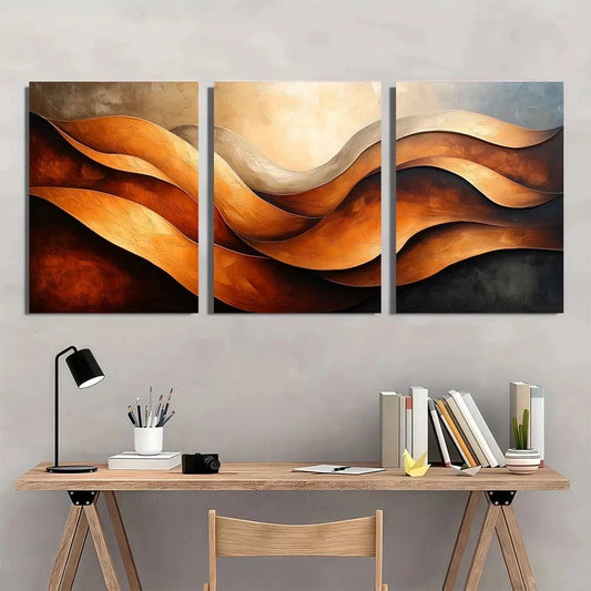 3pcs Modern Abstract Swirling Brown Metal Print Ready to Hang Art