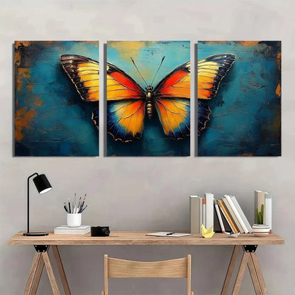 3pcs Vintage Butterflies in the Field Wall Art Set Canvas Framed 50x70cm - High Quality Print 100% Australian Made Wall Canvas Ready to Hang