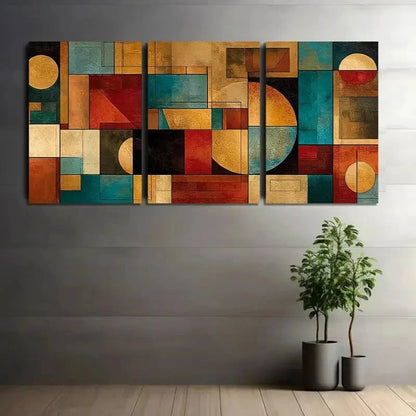 3pcs Geometric Earthy Tones Shapes Poster Metal Print Ready to Hang Art