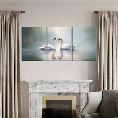3pcs Elegant Swans Serene Lake Soft Light Metal Print Ready to Hang Art