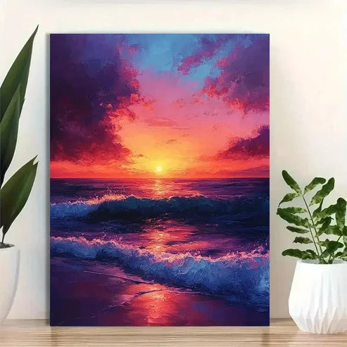 Beautiful Purple Pink Orange Blue Seascape Painting 60x90cm Metal Print Ready to Hang