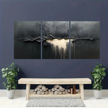 3pcs Black and Grey Abstract Paintings Metal Print Ready to Hang Art