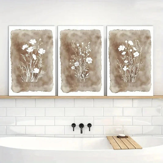 3pcs Minimalist Botanical Boho Wildflower Metal Print Ready to Hang Art