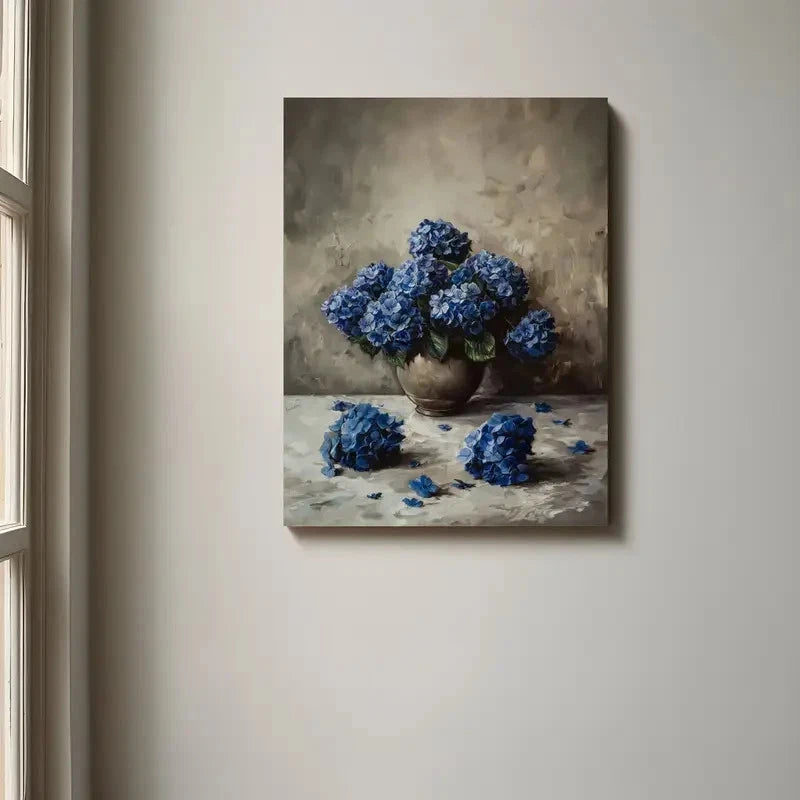 Beautiful Dark Blue Hydrangea Painting 40x60cm Metal Print Ready to Hang