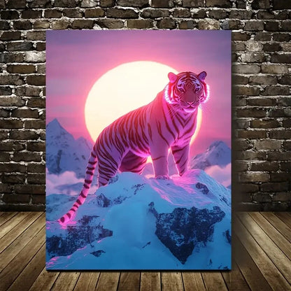 Scene of Tiger Dance Under The Sun Painting 40x60cm Metal Print Ready to Hang
