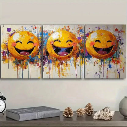 3pcs happy yellow joyful faces Wall Art Set Canvas Unframed - High Quality Print 100% Australian Made Wall Canvas