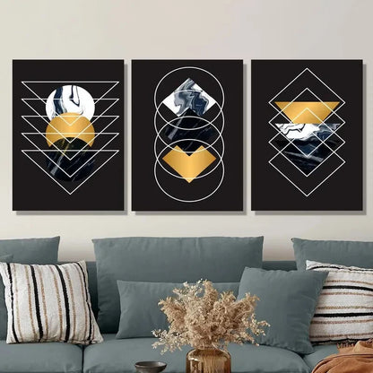 3pcs Luxurious art, geometric circle triangle Metal Print Ready to Hang Art