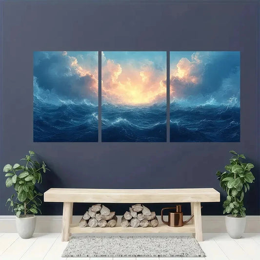 3pcs Featuring An Ocean Landscape Perfect Wall Art Set Canvas Framed 40x60cm - High Quality Print 100% Australian Made Wall Canvas Ready to Hang