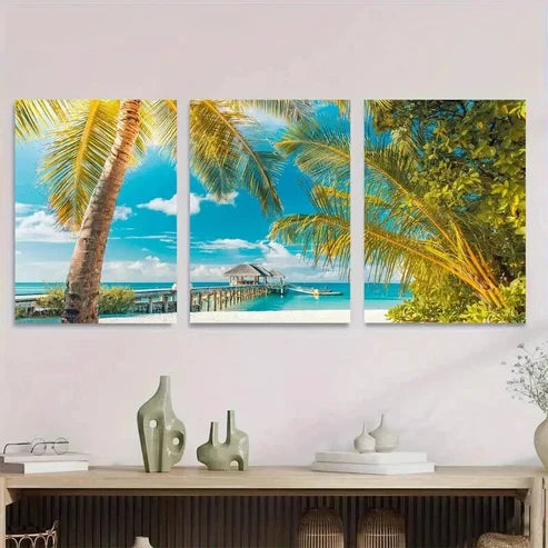 3pcs Beach Paradise Triptych Tropical Ocean Wall Art Set Canvas Unframed - High Quality Print 100% Australian Made Wall Canvas