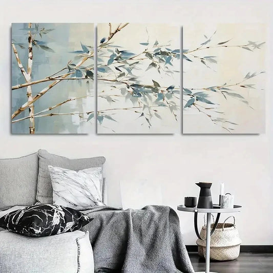 3pcs Bamboo Branches Tranquil Nature Metal Print Ready to Hang Art