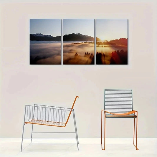 3pcs Sunset Over Misty Mountains Metal Print Ready to Hang Art